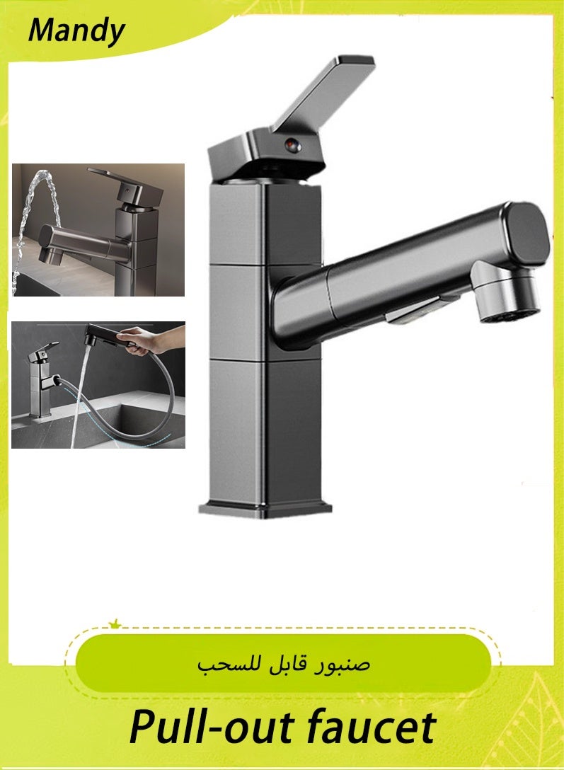 Mandy All-Copper Pull-Out Faucet, Gray Kitchen Faucet, Industrial Commercial Stainless Steel Kitchen Sink Faucet, Suitable for Washbasin, Basin, Hot and Cold Water Bathroom, Toilet, Washbasin Faucet (With 80 Cm Water Inlet Pipe) - Image 1