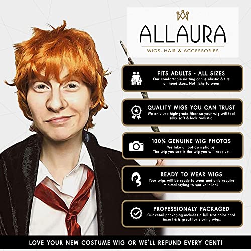 ALLAURA Compatible with Ron Weasley Costume – Short Orange Wig for Adults & Kids – Ideal for Wizard, Ed Shran, Halloween Cosplay, Movie Characters, Funny Party Looks, Redhead Wig Styles - Image 5