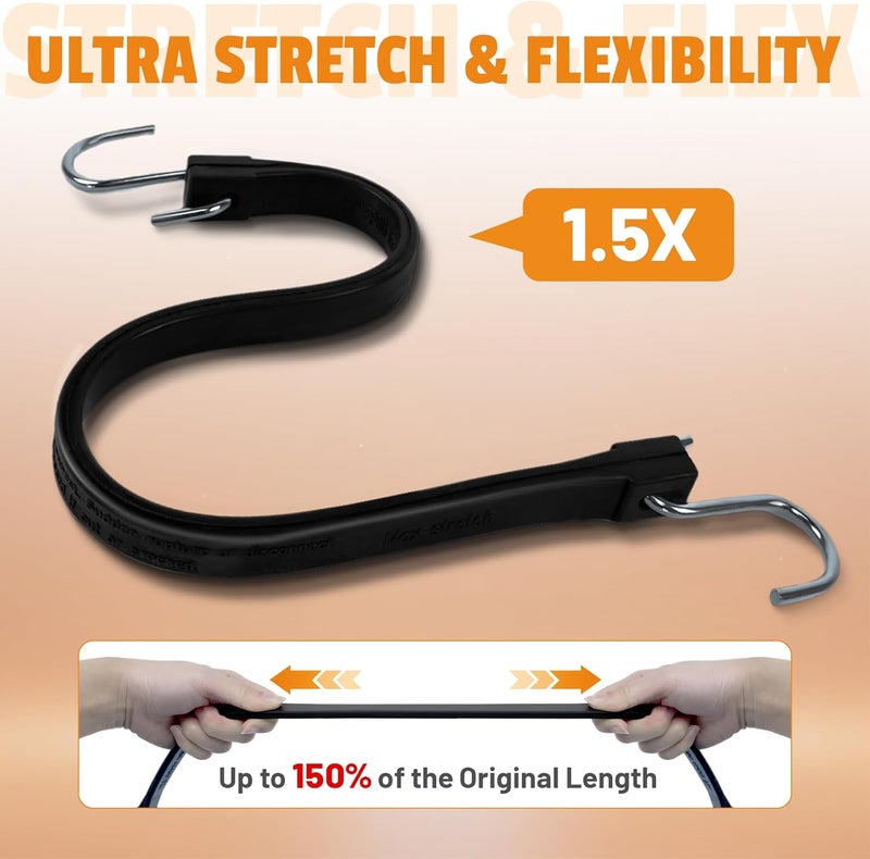 HOXWELL 31" Rubber Bungee Cords with Hooks, Heavy Duty EPDM Bungee Cord with 150% Max Stretch, Heavy Duty Bungee Straps for Securing Tarps, Canvases, Cargo, Motorcycle, Weatherproof, Pack of 10 - Image 5
