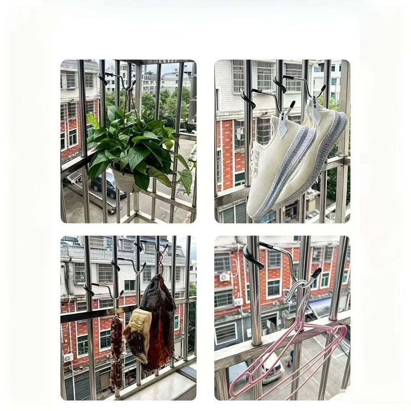 6 Pcs Thickened Solid Stainless Steel Multi Functional Non Slip Storage Hooks Suitable For Camping Balcony Courtyard General Use - Image 5