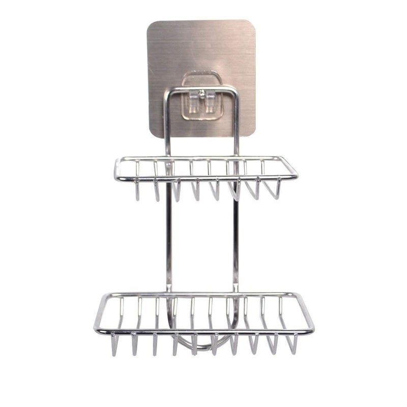 DEVHEART Wall Mounted Double Layer soap Dish Holder Stainless Steel Wall Hanging Soap Storage Rack for Kitchen Bathroom-with Self Adhesive Magic Sticker - Image 1