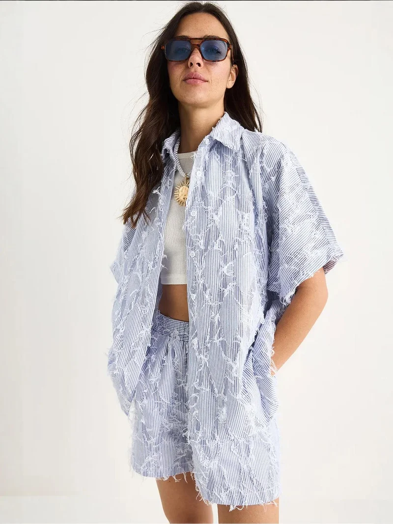 LUCCI Oversized Striped Co-ord Set with Frilly Detail