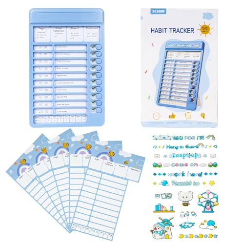 WISHKEY Habit Tracker Daily Planner For Kids And Adult Chore Chart Plastic Checklist Board 15 Detachable Cardstock to Do List Planner Checklist Task Planning Board for Kids and Adults (Blue) - Image 1
