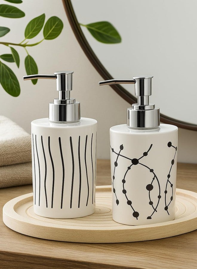 Bigining™ Refillable Empty Soap Dispenser Bottle Set with Pump for Handwash in Bathroom Kitchen Sink, White Plastic Body and Chrome Finish top (Pack of 2 Bottles,Multipattern,) - Image 4