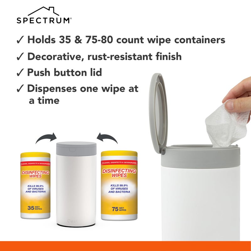Spectrum Disinfecting Wipes Container White Refillable Stainless Steel Wipe Holder for Bathroom Kitchen School Classroom, Reuseable Push Button Wet Wipe Dispenser for Disinfect Cleaning Countertop - Image 3