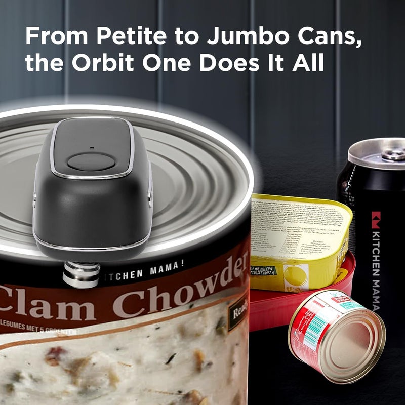Kitchen Mama Orbit One Rechargeable Electric Can Opener: Hands-free, USB-C Charging, Automatic Stop, Smooth Edge, Safety, Blade for Large Cans, Heavy Duty, Soda and Pop Can, with Storage Box (Black) - Image 4