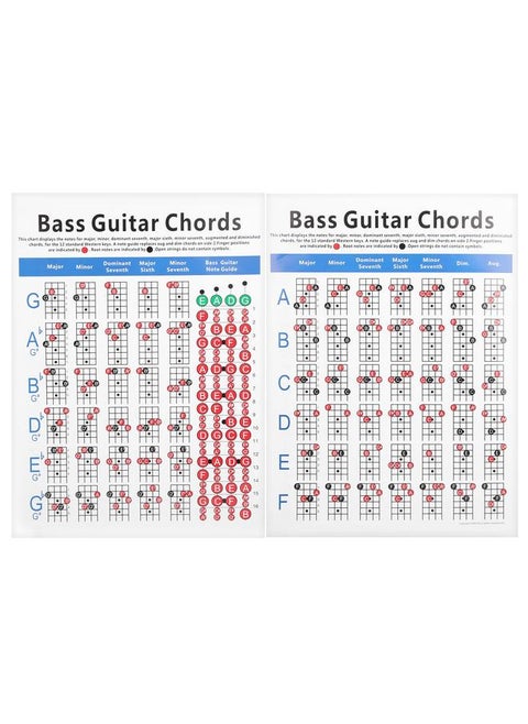Bass Guitar Chords Chart 4‑String Electric Reference Paper Exercise Tool for Beginners