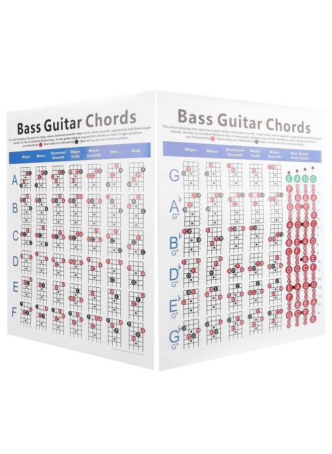 Thoraya - Bass Guitar Chords Chart 4‑String Electric Reference Paper Exercise Tool for Beginners - Image 1