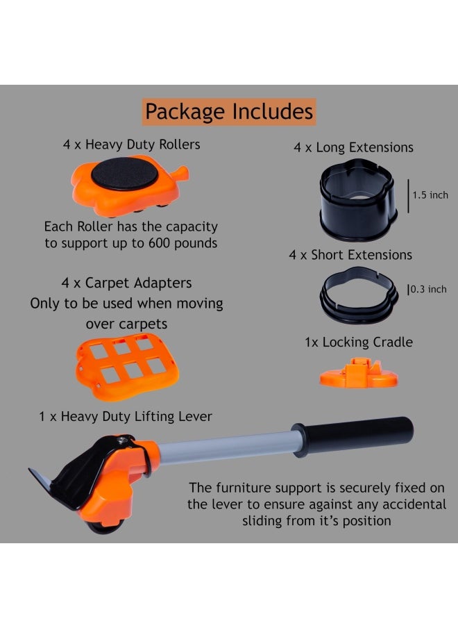 Generic - Mouzie Heavy Duty Furniture Lifter 4 Appliance Roller Sliders With 660 Lbs Load Capacity Wheels Adjustable Height Lifting Tool Lever Suitable For Safe And Easy Moving Of Couches Sofas Refrigerators Mo - Image 1