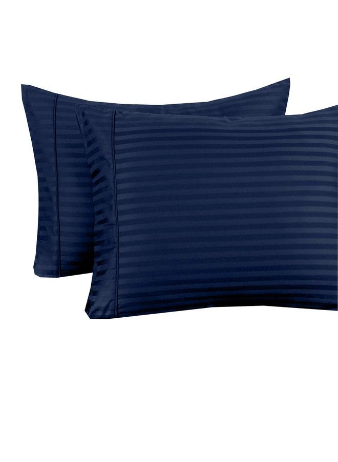 sheetsnthings Pillowcases-Striped 300 Thread Count, 100-Percent Cotton King Size Pair of Pillow Covers (Navy) 20 Inches Wide by 40 Inches Long - Image 2