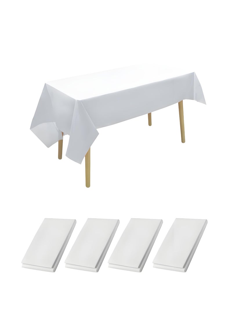 Lee Yon 4-Piece Disposable Tablecloths Plastic Rectangle Table Cloth Waterproof Decorative Table Cover for BBQ Party Wedding Indoor or Outdoor Use (White, 137*274cm) - Image 1