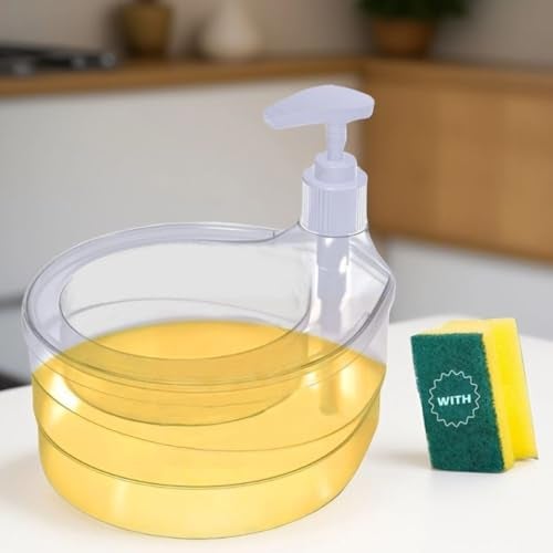 BENAVJI Outdoor Living Dish Soap Dispenser with Sponge – 2-in-1 Soap Pump Dispenser for Kitchen Sink, Easy One-Handed Operation, Leak-Proof Liquid Holder for Dishwashing & Cleaning Pack of 1 - Image 1