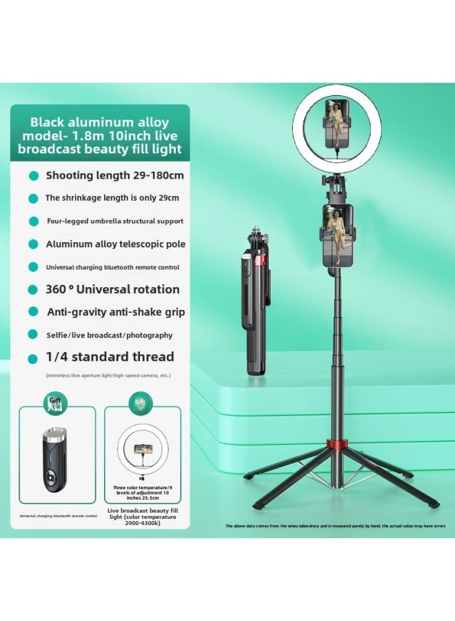 2024 Selfie Stick Floor Tripod Photo Selfie 360 Degree Rotation Mobile Phone Wireless Live Broadcast Shooting Support-Color:Black 180CM  + 15m Bluetooth Remote Control Charging Model  - Image 1