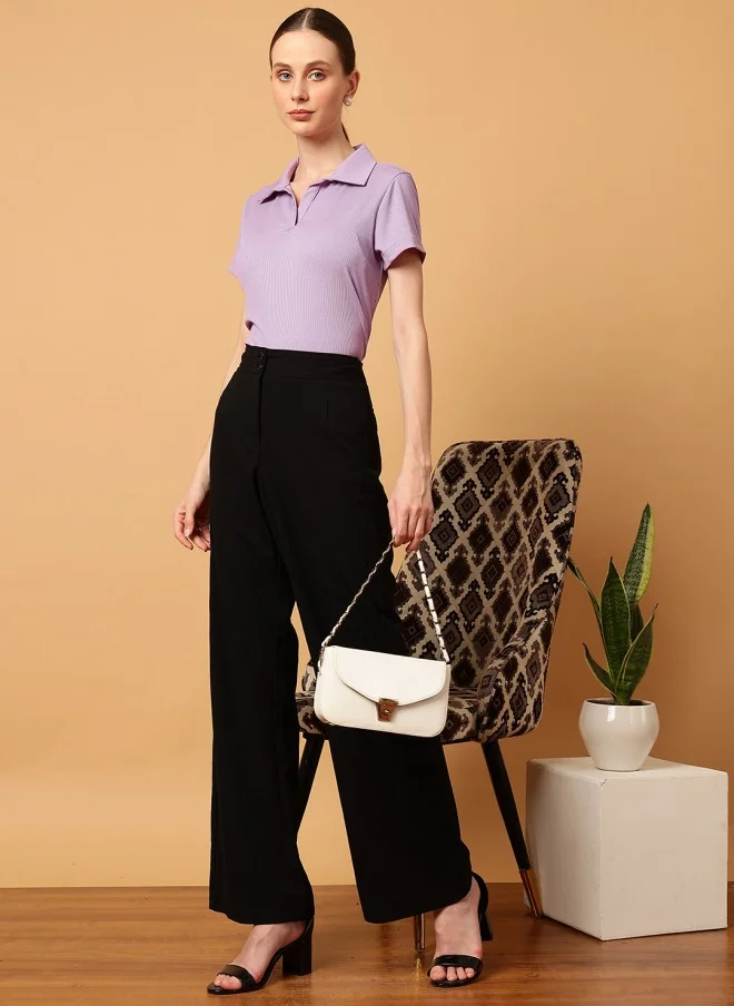 MINT STREET Lavender Slim Fit Polo Collar T-shirt for Women