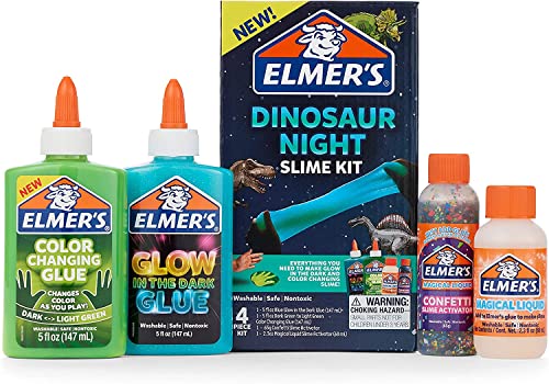 ELMER'S مجموعة سلايم الديناصورات الليلية من إلمرز لصنع سلايم يتغير لونه ويتوهج في الظلام تشمل غراء سائل ومُفعل 4 قطع - Image 1