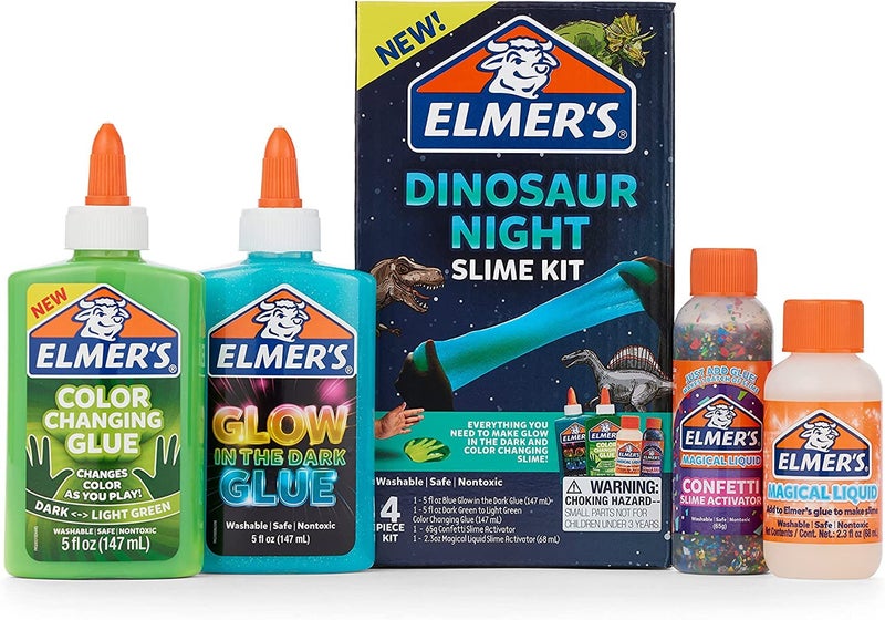ELMER'S مجموعة سلايم الديناصورات الليلية من إلمرز لصنع سلايم يتغير لونه ويتوهج في الظلام تشمل غراء سائل ومُفعل 4 قطع - Image 2