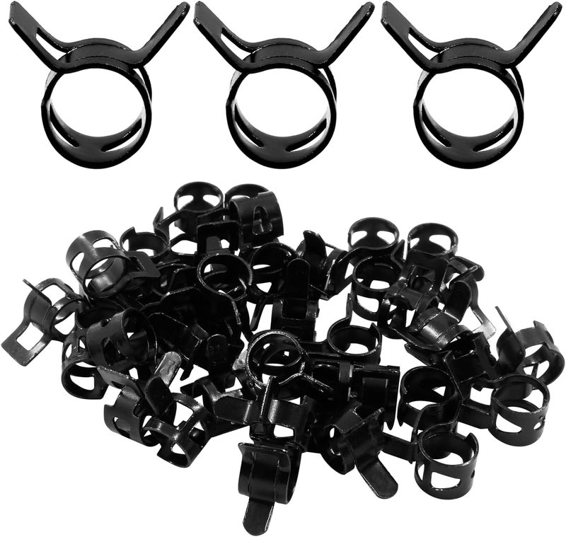 Rierdge 40 Pcs 0.35 Inch ID Spring Band Type Clamps, 9mm Fuel Hose Clamps Fasteners, Black Spring Hose Clip for Fuel Hose Line Water Pipe Air Tube Hose - Image 1