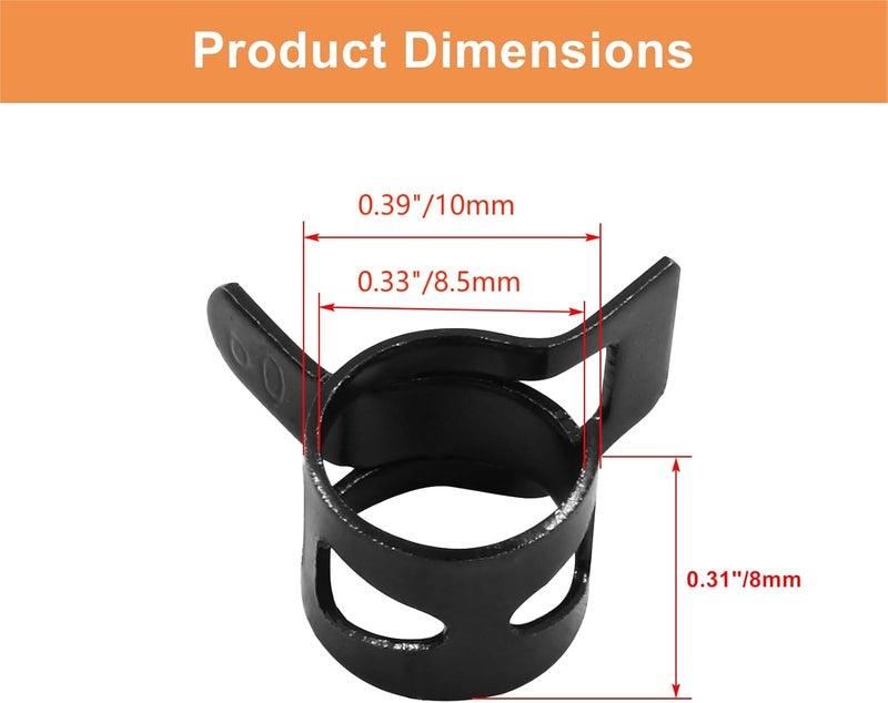 Rierdge 40 Pcs 0.35 Inch ID Spring Band Type Clamps, 9mm Fuel Hose Clamps Fasteners, Black Spring Hose Clip for Fuel Hose Line Water Pipe Air Tube Hose - Image 2