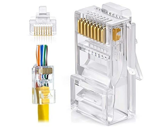 FEDUS موصل FEDUS RJ45 Cat6 المار من خلاله نهايات RJ45، Cat5، Cat5e، Cat6 8P8C موصل RJ45، موصلات كابل التوجيه Ethernet UTP، سلك صلب وكابل قياسي، LAN Crimp (عبوة من 50) - Image 1