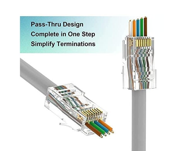 FEDUS موصل FEDUS RJ45 Cat6 المار من خلاله نهايات RJ45، Cat5، Cat5e، Cat6 8P8C موصل RJ45، موصلات كابل التوجيه Ethernet UTP، سلك صلب وكابل قياسي، LAN Crimp (عبوة من 50) - Image 4
