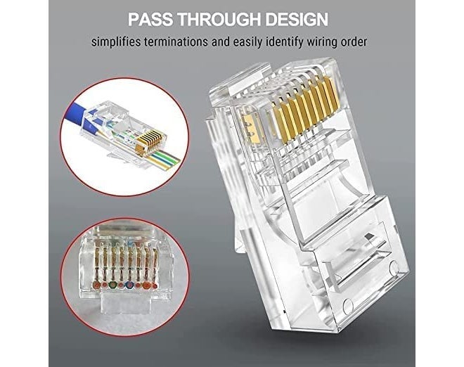 FEDUS موصل FEDUS RJ45 Cat6 المار من خلاله نهايات RJ45، Cat5، Cat5e، Cat6 8P8C موصل RJ45، موصلات كابل التوجيه Ethernet UTP، سلك صلب وكابل قياسي، LAN Crimp (عبوة من 50) - Image 3