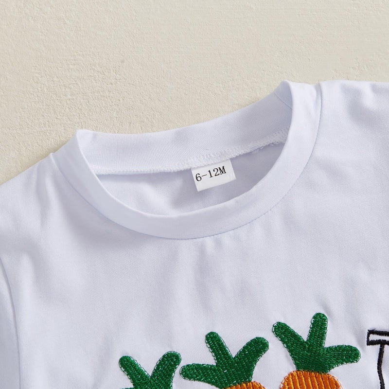 Bonangber Easter Outfit Toddler Boy Summer Clothes Carrot Cart Short Sleeve T-Shirt Plaid Shorts Set Cute Easter Baby Boy Outfit(A-White Carrot,2-3T) - Image 2