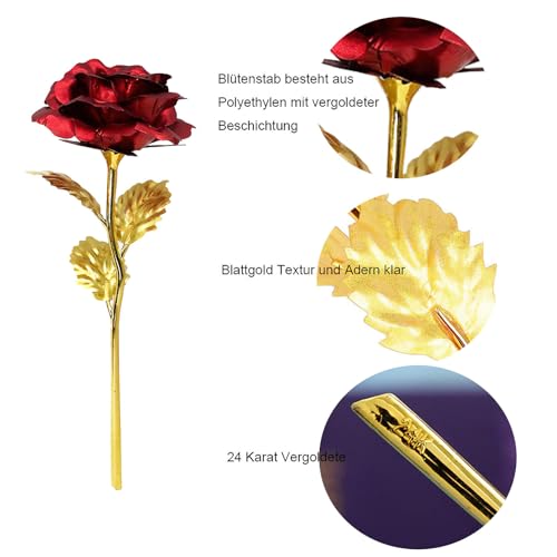 Ylapagne 24K Red Rose Flower Creative Artificial Gold Dipped Rose Long Stem Forever Rose with Gift Box and Bag for Mother's Day Valentine's Day Birthday Anniversary Thanksgiving Day - Image 5