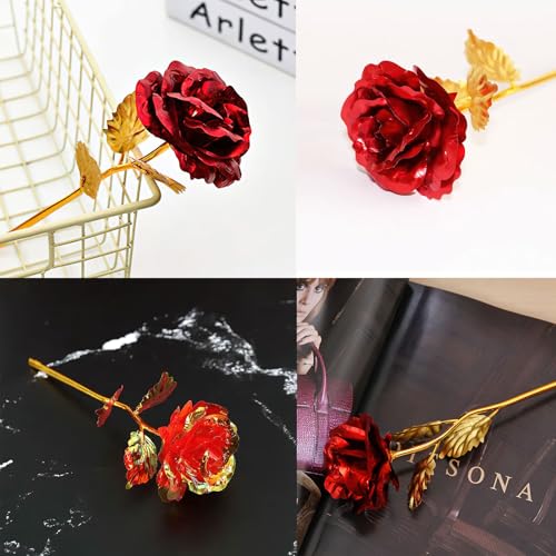 Ylapagne 24K Red Rose Flower Creative Artificial Gold Dipped Rose Long Stem Forever Rose with Gift Box and Bag for Mother's Day Valentine's Day Birthday Anniversary Thanksgiving Day - Image 4