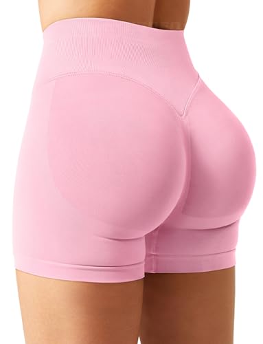 YEOREO SoftHue Women Workout Gym Impact Shorts Hidden Scrunch Butt Lifting 2536456 Seamless Shorts Pink L - Image 1