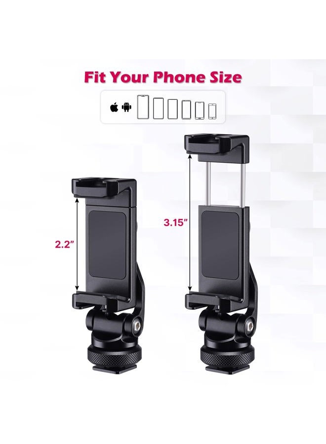 Ulanzi Metal Phone Tripod Mount ST-10, Universal 360° Smartphone Adapter with 2 Cold Shoe Mount, Adjustable Cell Phone Clamp Stand Holder, Compatible with iPhone, Samsung Galaxy and All Phones - Image 3