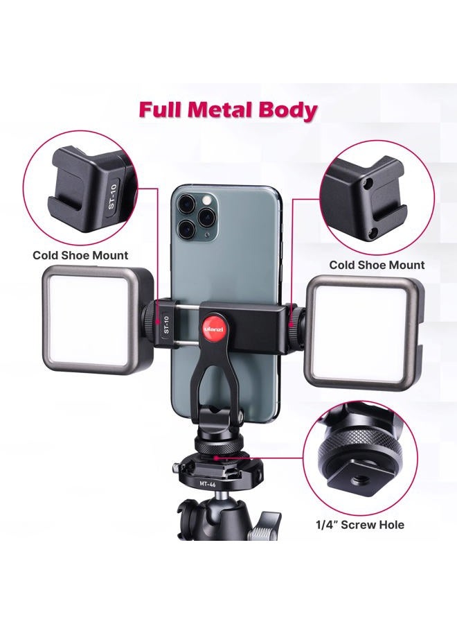 Ulanzi Metal Phone Tripod Mount ST-10, Universal 360° Smartphone Adapter with 2 Cold Shoe Mount, Adjustable Cell Phone Clamp Stand Holder, Compatible with iPhone, Samsung Galaxy and All Phones - Image 2