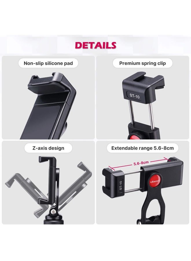 Ulanzi Metal Phone Tripod Mount ST-10, Universal 360° Smartphone Adapter with 2 Cold Shoe Mount, Adjustable Cell Phone Clamp Stand Holder, Compatible with iPhone, Samsung Galaxy and All Phones - Image 5