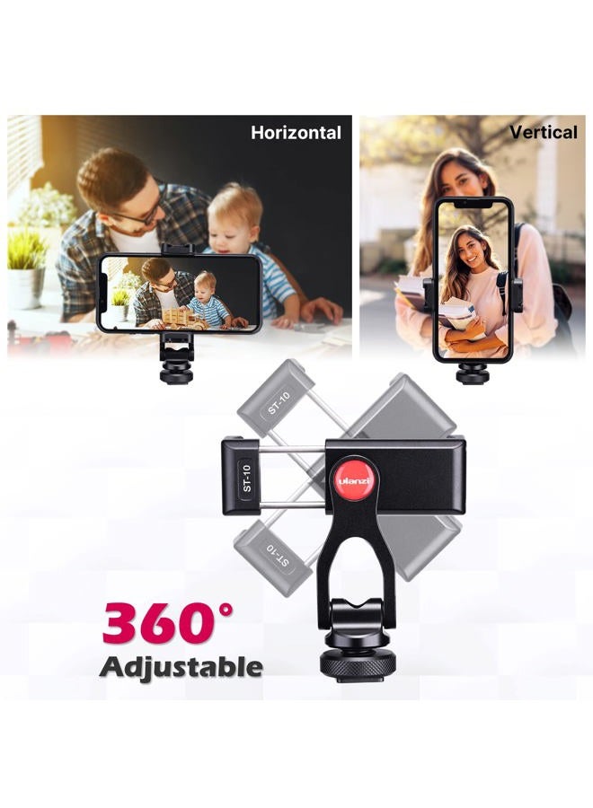 Ulanzi Metal Phone Tripod Mount ST-10, Universal 360° Smartphone Adapter with 2 Cold Shoe Mount, Adjustable Cell Phone Clamp Stand Holder, Compatible with iPhone, Samsung Galaxy and All Phones - Image 4
