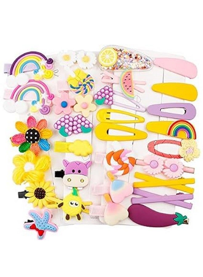 Blubby 14 PCS Hair Clips for Girls - Non-Slip Baby Barrettes in Cute Solid Rainbow Flower Fruit Dessert Designs, Perfect Hair Accessories for Toddlers and Kids (Multicolor) - Image 1