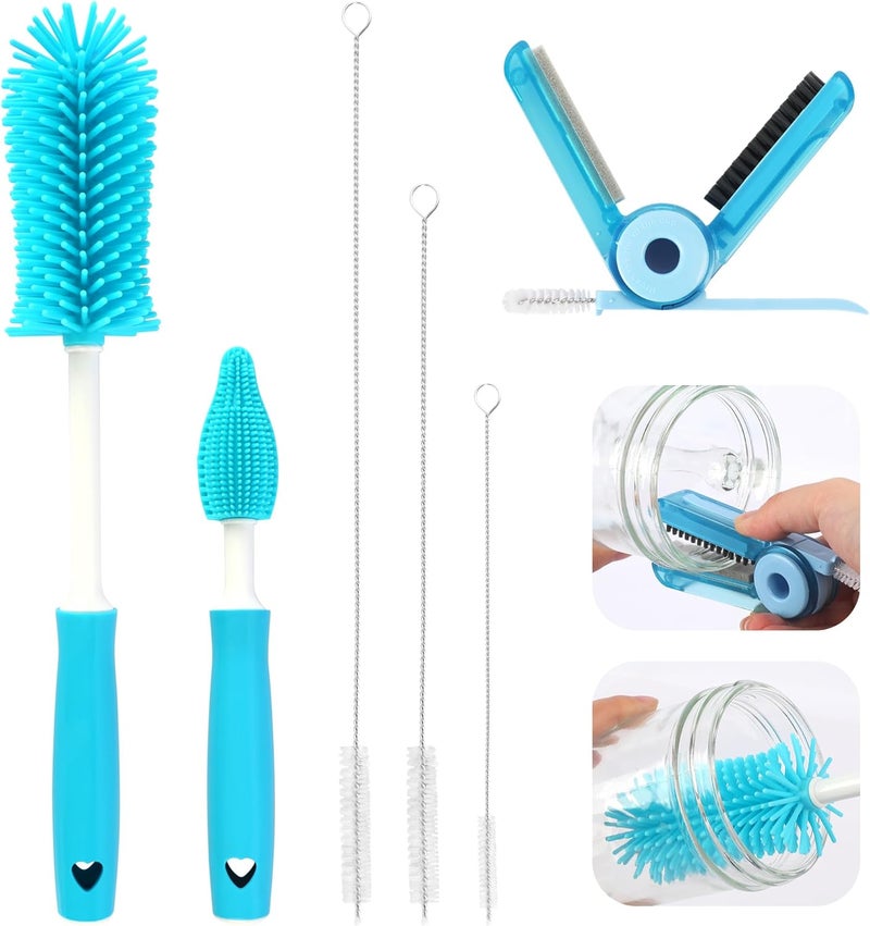 Sosmar 6 Pack Water Bottle Cleaner Stanley Cup Cleaner Brush Kit with Long Silicone Bottle Brush 3 Size Straw Cleaner Brush 4 in 1 Bottle Gap Cleaner Tumbler Sports Water Bottle - Image 1