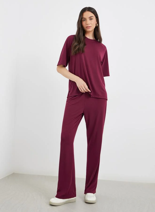 Take Two Take Two Solid Casual T-Shirt and Pants Co-Ords