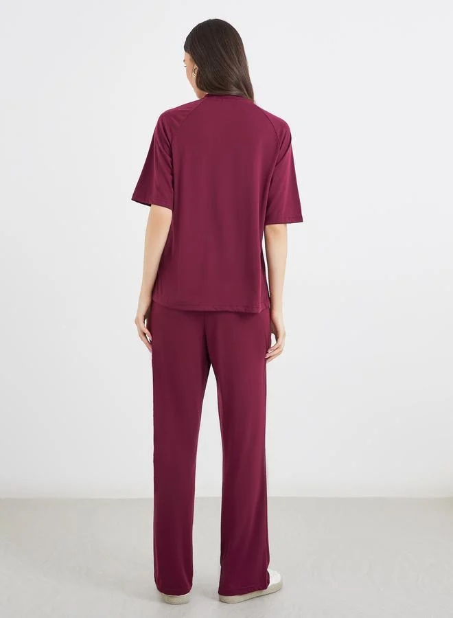 Take Two Take Two Solid Casual T-Shirt and Pants Co-Ords
