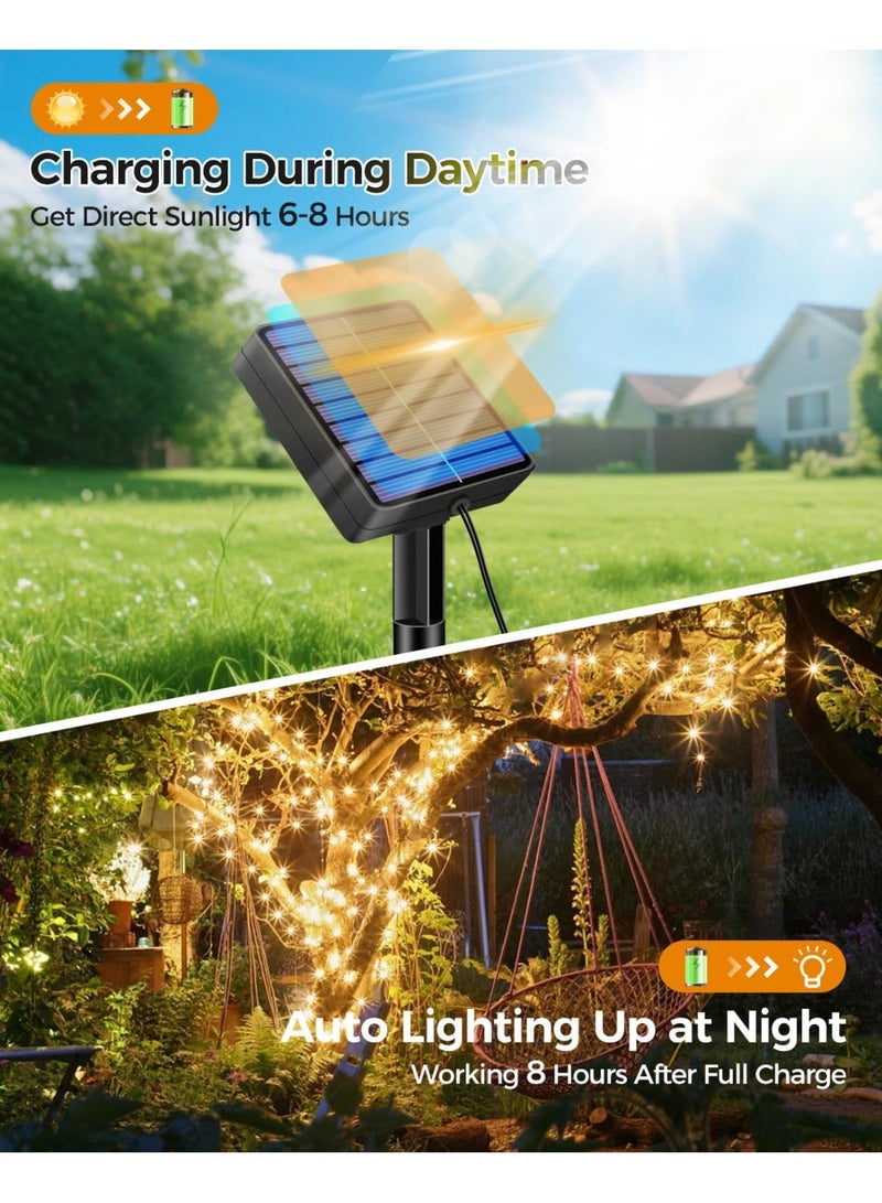 مصباح يعمل بالطاقة الشمسية بطول 39 قدمًا بقوة 100 وات مع شحن USB، مصابيح سلسلة للحديقة الخارجية تعمل بالطاقة الشمسية، مقاومة للماء، مصابيح شجرة تعمل بالطاقة الشمسية، مناسبة للفناء والحديقة والحفلات وديكورات عيد الميلاد، ضوء أبيض دافئ. - Image 2