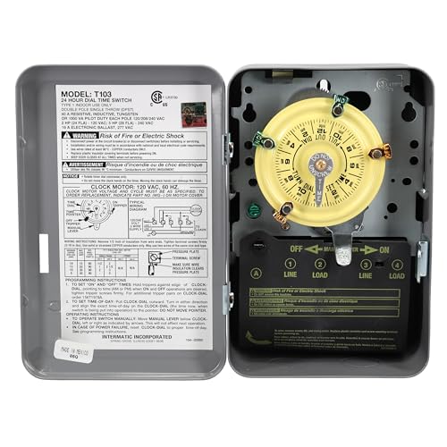 Intermatic T103 24-Hour Mechanical Timer Switch - 120V DPST, Indoor Metal Enclosure, Heavy-Duty Programmable Time Switch - 40A Load Control for Pumps, Lighting, HVAC, and Fans - Image 1