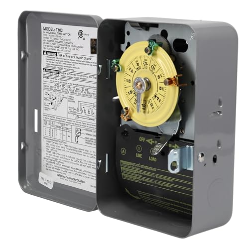 Intermatic T103 24-Hour Mechanical Timer Switch - 120V DPST, Indoor Metal Enclosure, Heavy-Duty Programmable Time Switch - 40A Load Control for Pumps, Lighting, HVAC, and Fans - Image 2