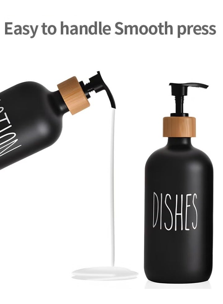EETU Soap Dispenser Set,2PCS 500ml/17oz Handheld Soap Dispenser and Dishwasher with Bamboo Box,Soap Dispenser for Kitchen and Bathroom Sink (Black Matte) - Image 2
