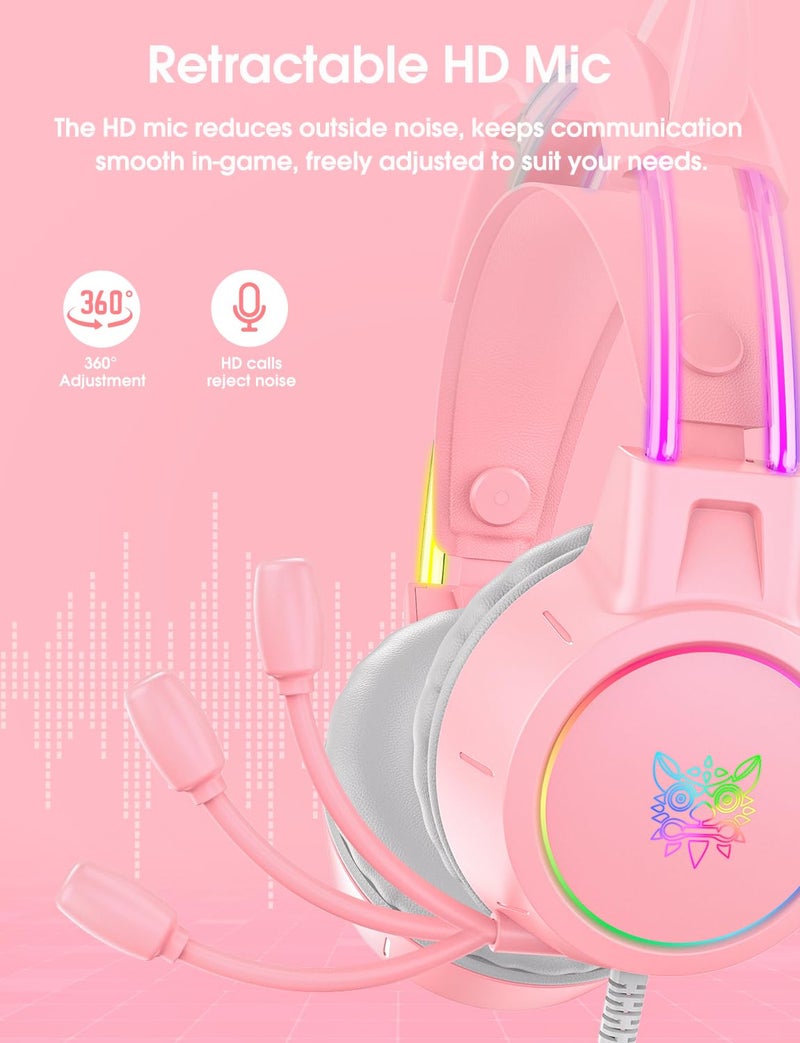 ONITOON Lightweight Gaming Headset with Detachable Cat Ears, RGB Lighting, Wired Over Ear Headphones with Mic for PC, PS4, PS5, Switch, Stereo Surround Sound, Self-Adjusting Headband - Image 5