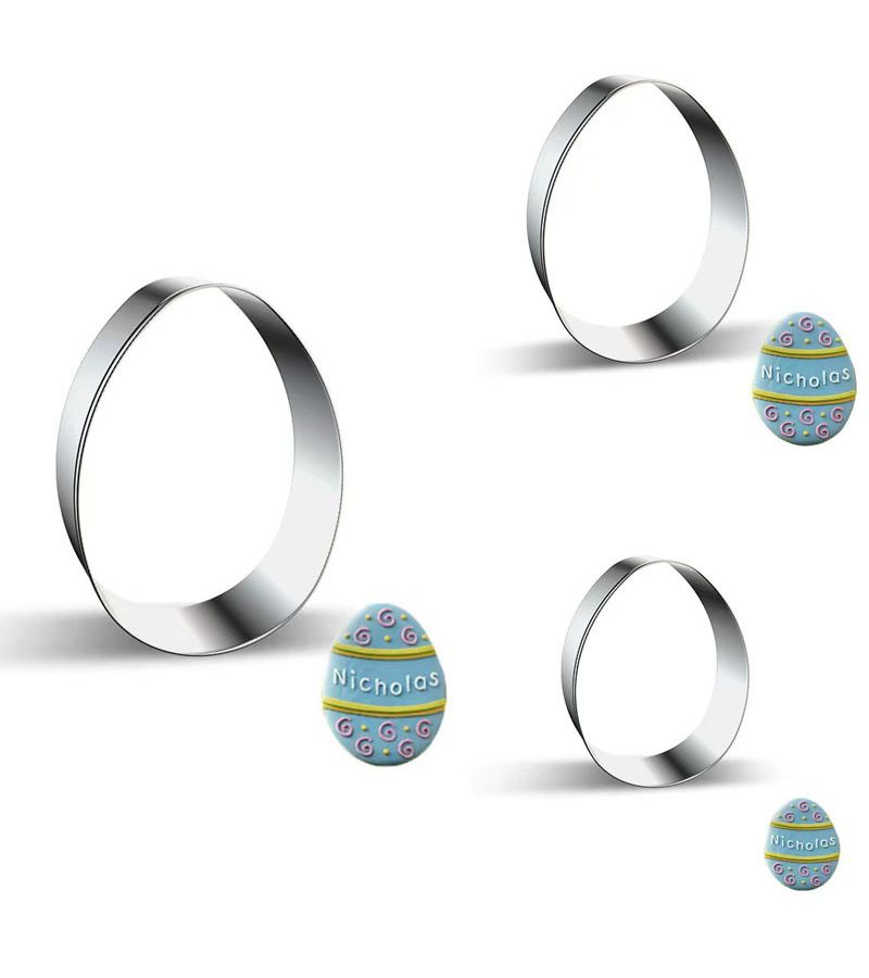 Easter Egg Cookie Cutter Set 3pcs Assorted Sizes Stainless Steel Baking Tools - Image 1