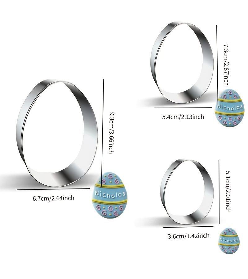 Easter Egg Cookie Cutter Set 3pcs Assorted Sizes Stainless Steel Baking Tools - Image 3