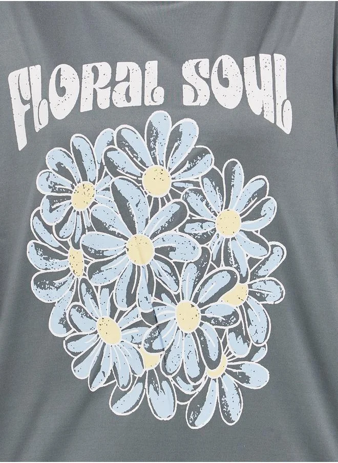 Styli Oversized Front Floral Print T-Shirt