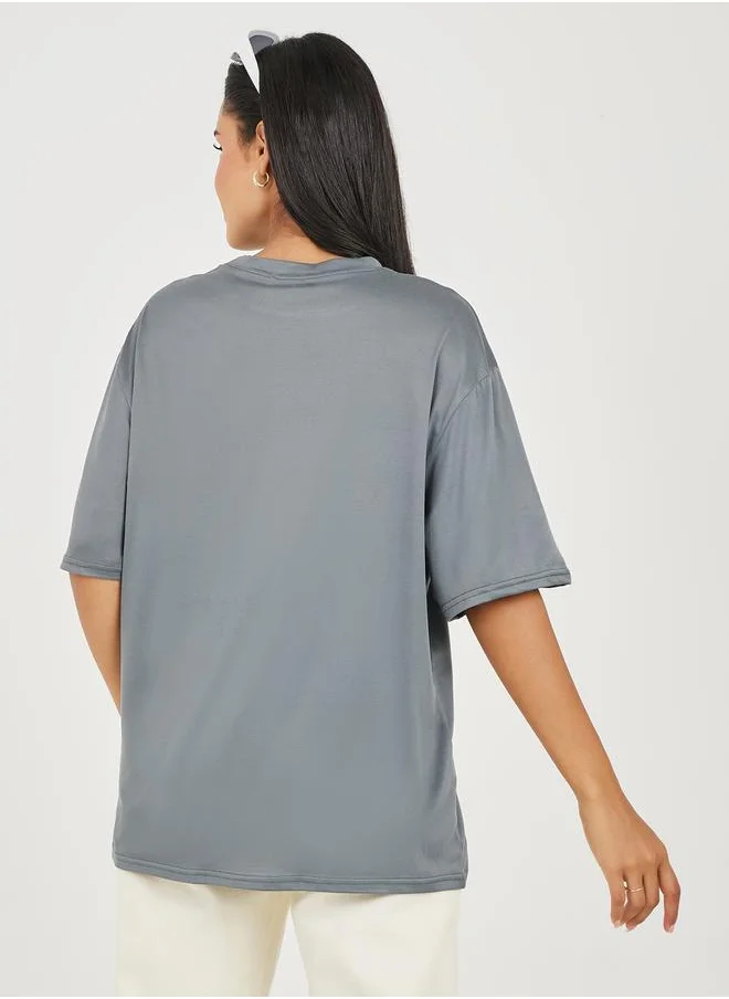 Styli Oversized Front Floral Print T-Shirt