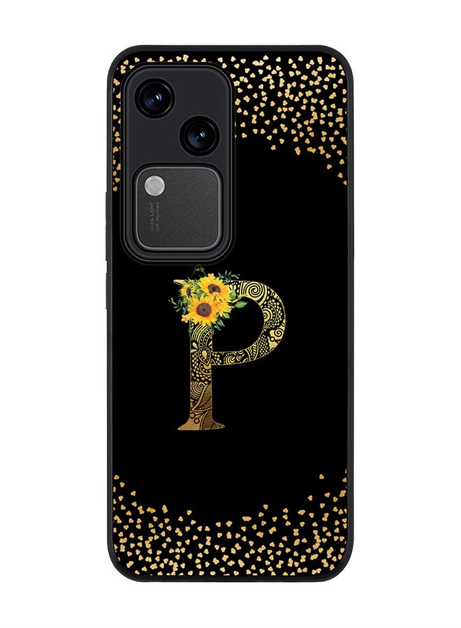 Stylizedd Rugged Black edge case for Vivo V30 5G, Flexible Cover -  Custom Monogram Initial Letter Mandala Floral Pattern Alphabet - P ( Black )  - Image 1