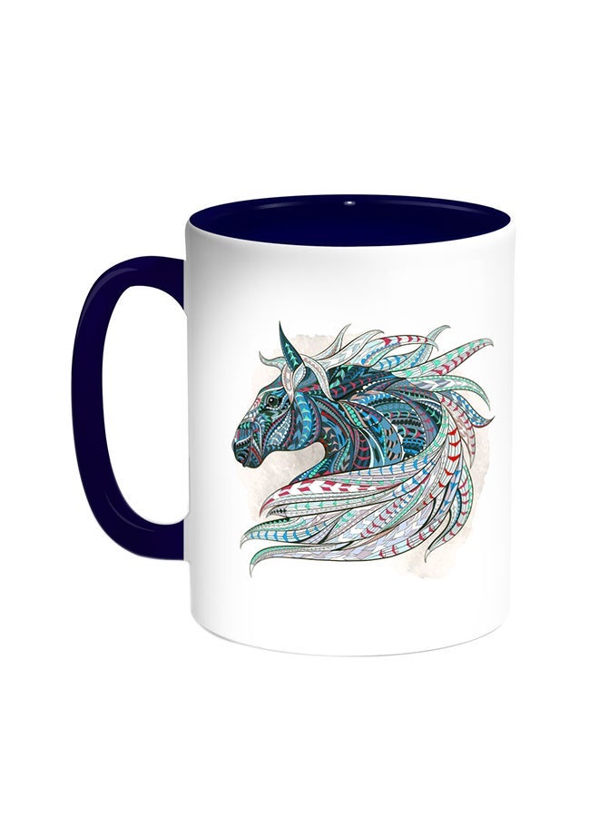 Horse Drawing Printed Coffee Mug Blue/White 11ounce