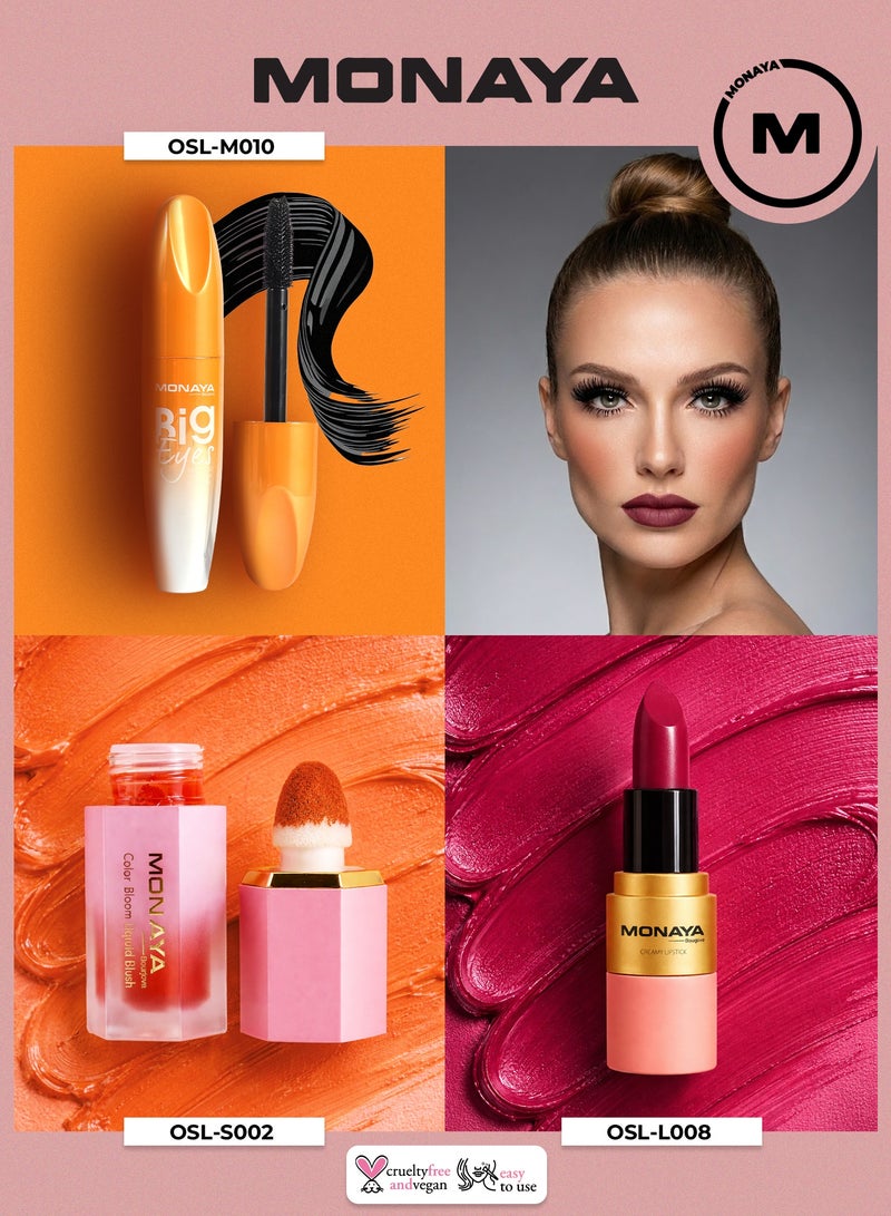 Monaya Everyday Glam 3-in-1 Bundle — Liquid Blush, Creamy Lipstick & Big Eyes Mascara - Image 1