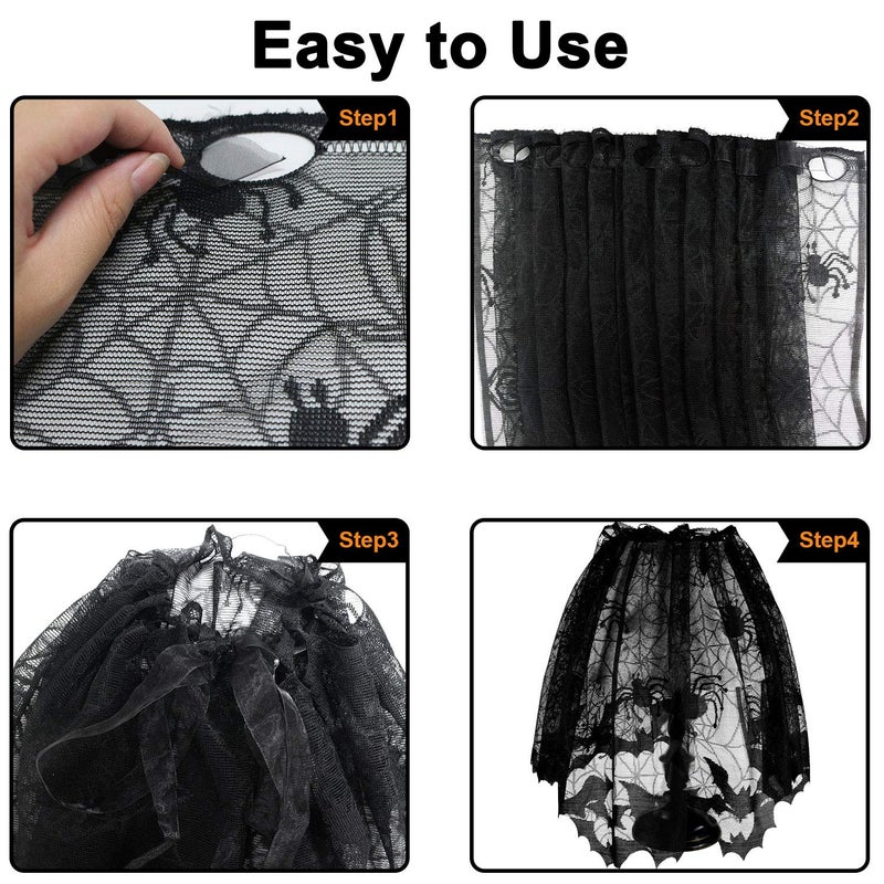 Partyprops 3Pcs Halloween Lamp Shade Cover Decoration, Black Lace Ribbon Spider web Lampshades Cover Topper Scarf for Festive Party Indoor Decor Supplies, Large 20 X 60 Inch Spiderweb Lamp Shade Cover - Image 4